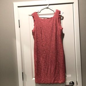 Adrianna Papell Pink/Coral Lace detail lined Dress